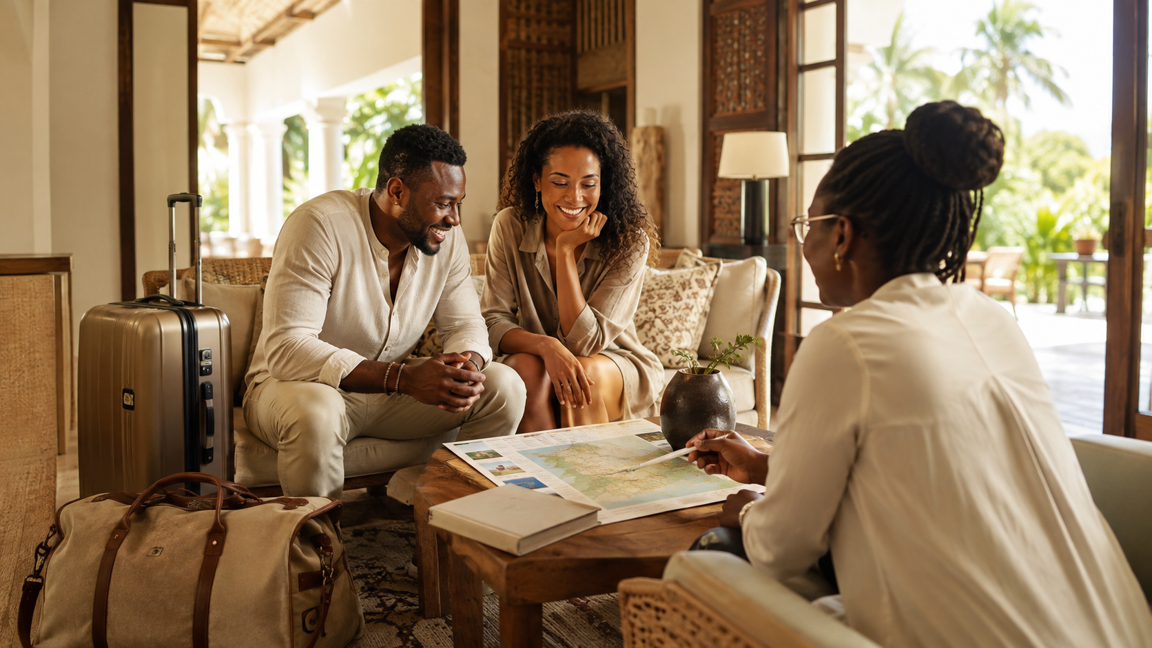 Travellers planning a journey with a destination specialist